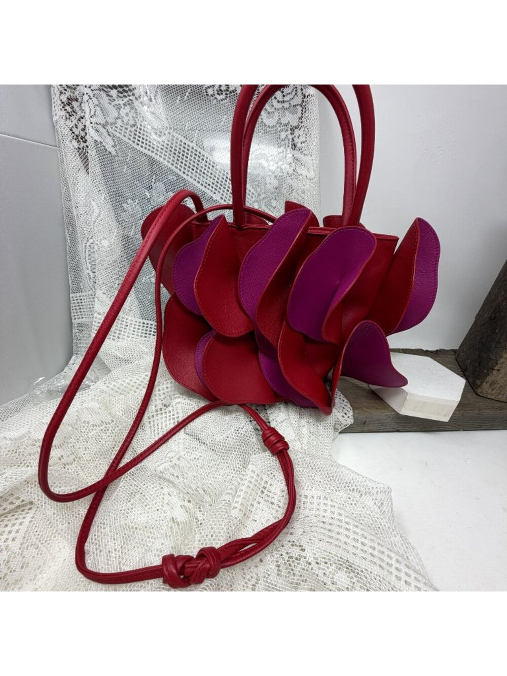 Farm Rio Flower Tote Bag Red / Pink Handle & Crossbody Leather